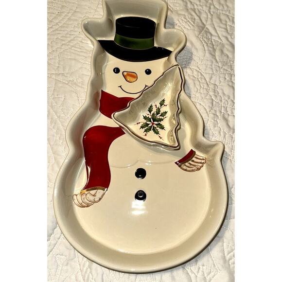 NIB - LENOX - Large Snowman Chip & Dip Set Bowl - Holiday Theme - 16.5" x 9.5" - Picture 4 of 6